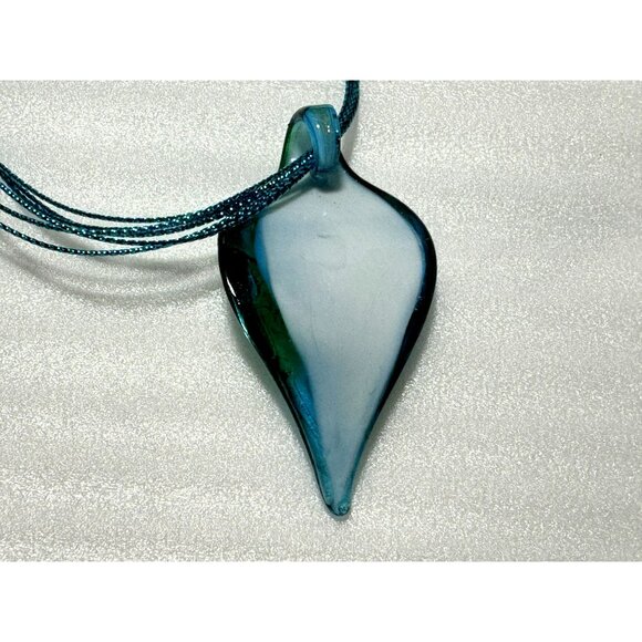 Turquoise Murano Teardrop Lampwork Glass Swirl Pendant Charm Necklace - Picture 2 of 3